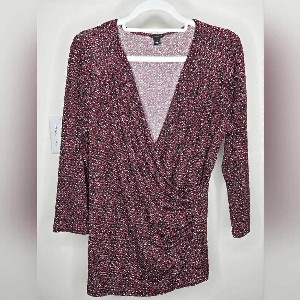 Ann Taylor Red and Black Wrap Surplice VneckTop